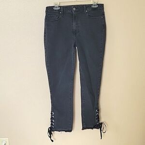 PAIGE Black Jacqueline Straight Leg Lace Up Hem Jeans - Size 30